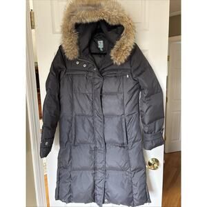 Barney's Coop Women’s Puffer Coat Hooded Genuine Coyote Fur Trim Green sz S